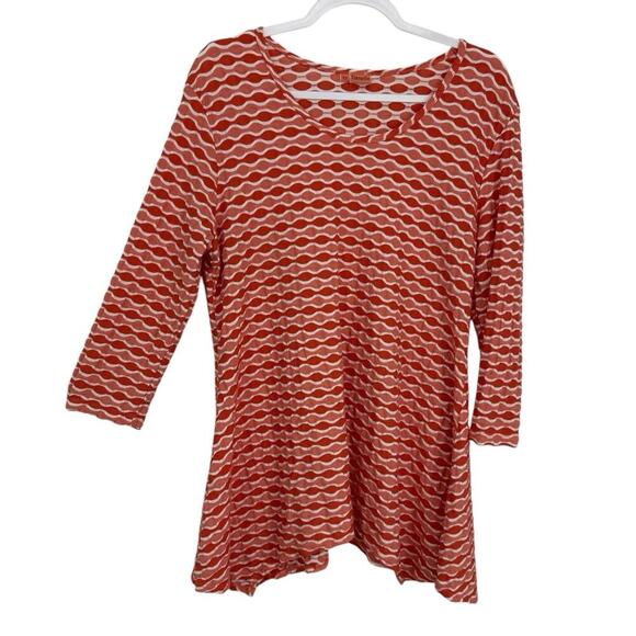 Tianello Asbury Tunic Orange Geometrical XL 3/4 Sleeve Pullover Top Lagenlook - Picture 1 of 8
